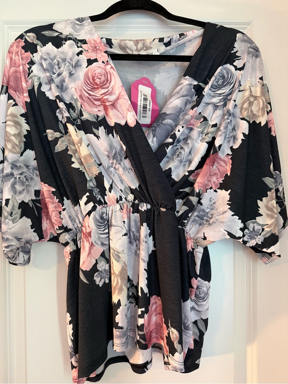 Floral surplice short sleeve top